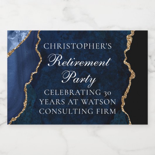 Elegant Marine Blauw Goud Agaat Pensioen Partij Sparkling Wijnetiket (Enkel label)