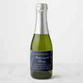 Elegant Marine Blauw Goud Agaat Pensioen Partij Sparkling Wijnetiket (Voorkant)