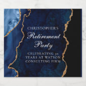 Elegant Marine Blauw Goud Agaat Pensioen Partij Sparkling Wijnetiket (Enkel label)