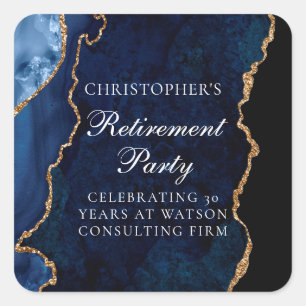 Elegant Marine Blauw Goud Agaat Pensioen Partij Vierkante Sticker