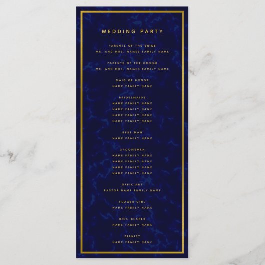 Elegant Marine Blauw & Goud Huwelijksceremonie Pro Programmakaart (Achterkant)