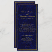 Elegant Marine Blauw & Goud Huwelijksceremonie Pro Programmakaart (Voorkant / Achterkant)