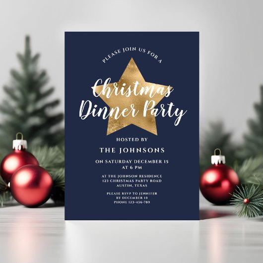 Elegant Marine Blauw Gouden Ster Kerstmis Diner Pa Kaart