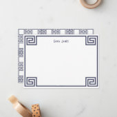 Elegant Marine Blauw Griekse Key Border gepersonal Notitiekaartje (Voorkant / Achterkant in situ)