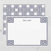 Elegant Marine Blauw Griekse Key Border gepersonal Notitiekaartje (Voorkant / Achterkant)