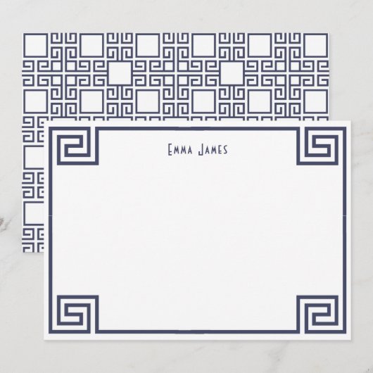 Elegant Marine Blauw Griekse Key Border gepersonal Notitiekaartje (Voorkant / Achterkant)