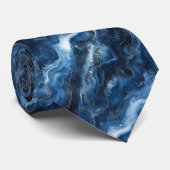 Elegant marine blauw marmeren patroon stropdas (Opgerold)