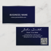 Elegant Marine Blauw Metallic Professionele QR Cod Visitekaartje (Voorkant / Achterkant)