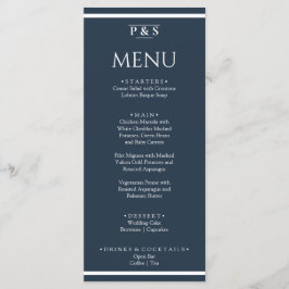 Elegant Marine Blauw Minimal Monogram Diner Bruilo Menu