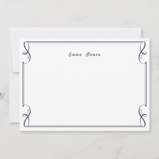 Elegant Marine Blauw Monogram Rand Gepersonaliseer Notitiekaartje (Voorkant)