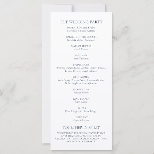 Elegant Marine Blauw Script Modern Huwelijksprogra (Achterkant)