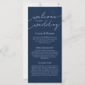 Elegant Marine Blauw Script Modern Huwelijksprogra (Voorkant)