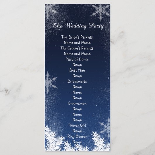 Elegant Marine Blauw Sneeuwvlok Winter Bruiloft Pr Programmakaart (Achterkant)
