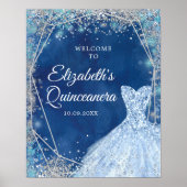 Elegant Marine Blauw Winter Quinceañera Welkomstbo Poster (Voorkant)