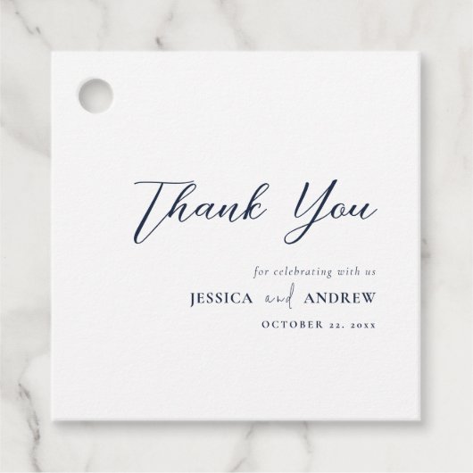 Elegant Marine Blauw & Wit Eenvoudige Bruiloft Bedankjes Labels (Voorkant)
