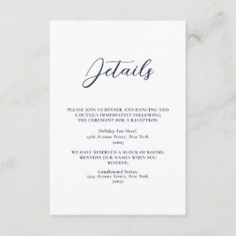 Elegant Marine Blauw & Wit Eenvoudige Bruiloft Informatiekaartje