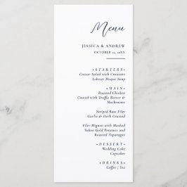 Elegant Marine Blauw & Wit Eenvoudige Bruiloft Menu