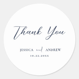 Elegant Marine Blauw & Wit Eenvoudige Bruiloft Ronde Sticker