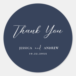 Elegant Marine Blauw & Wit Eenvoudige Bruiloft Ronde Sticker