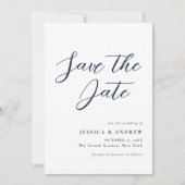 Elegant Marine Blauw & Wit Eenvoudige Bruiloft Save The Date (Voorkant)