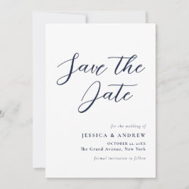 Elegant Marine Blauw & Wit Eenvoudige Bruiloft Save The Date