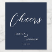 Elegant Marine Blauw & Wit Eenvoudige Bruiloft Wijn Etiket (Enkel label)