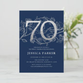 Elegant Marine Blauw Zilver 70e Verjaardag Kaart (Staand voorkant)