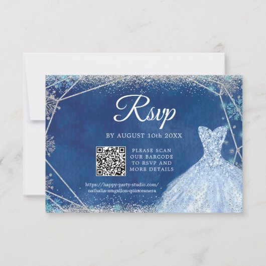 Elegant Marine Blauw Zilver Kerstmis Quinceañera Q RSVP Kaartje (Voorkant)
