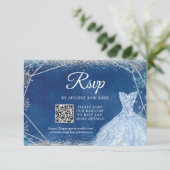 Elegant Marine Blauw Zilver Kerstmis Quinceañera Q RSVP Kaartje (Staand voorkant)
