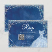 Elegant Marine Blauw Zilver Kerstmis Quinceañera Q RSVP Kaartje (Voorkant / Achterkant)