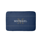 Elegant Marine Blauw Zilver Monogram Gepersonalise Badmat (Voorkant)