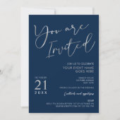 Elegant Marine Blauw & Zilver Script Company Party Kaart (Voorkant)