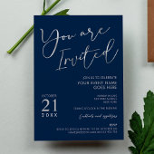 Elegant Marine Blauw & Zilver Script Company Party Kaart