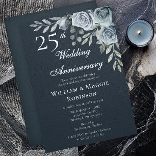 Elegant Marine Bloemen 25e Huwelijksjubileum Kaart
