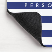 Elegant marine blue nautical stripe, gepersonalise muismat (Hoek)