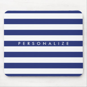 Elegant marine blue nautical stripe, gepersonalise muismat