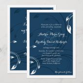 Elegant Marine Blue White Wedding Invitation Kaart (Voorkant / Achterkant)