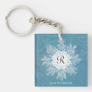 Elegant Marine Coral Blue Green Coral Monogram Sleutelhanger