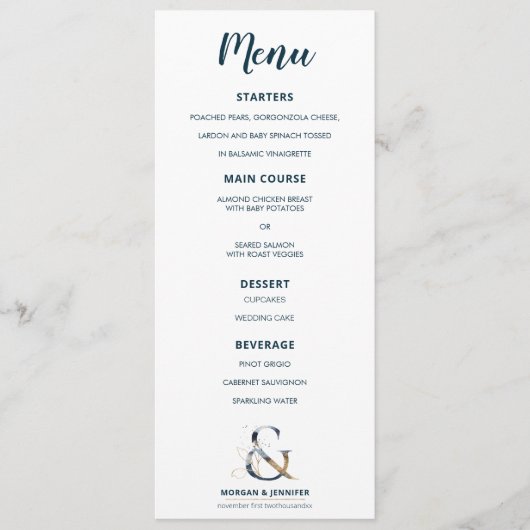 Elegant marine en gouden menu Ampersand (Voorkant)