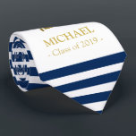 Elegant marine en goudgepersonaliseerd afstuderen  stropdas<br><div class="desc">Elegant marine en goudgepersonaliseerd afstuderen stropdas</div>