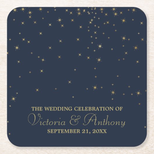 Elegant marine en goudval bruiloft kartonnen onderzetters (Voorkant)