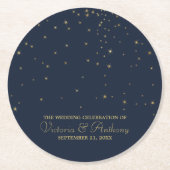 Elegant marine en goudval bruiloft ronde kartonnen onderzetter (Voorkant)