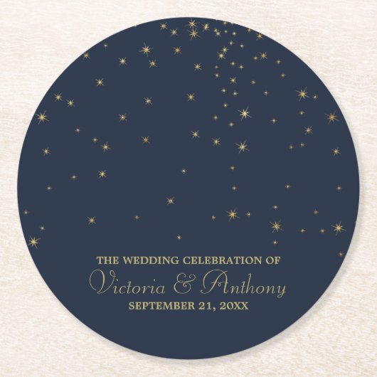 Elegant marine en goudval bruiloft ronde kartonnen onderzetter (Voorkant)
