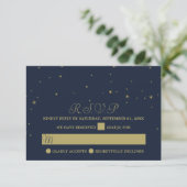 Elegant marine en goudval bruiloft RSVP kaartje (Staand voorkant)