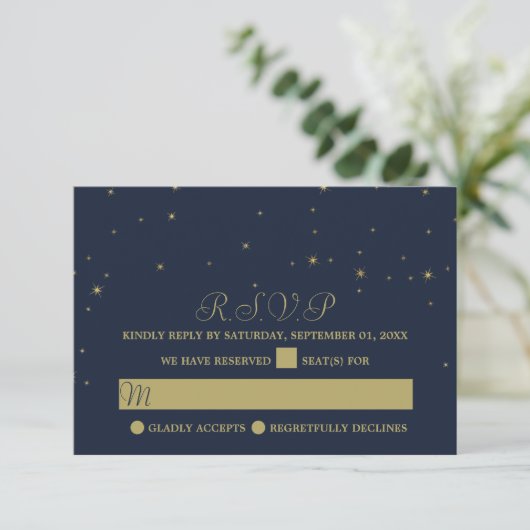 Elegant marine en goudval bruiloft RSVP kaartje (Staand voorkant)