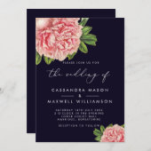 Elegant  marine en roze pony bruilding kaart (Voorkant / Achterkant)