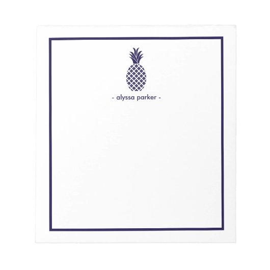 Elegant marine en witte ananas met grens notitieblok (Voorkant)