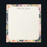 Elegant  marine Floral Persoonlijke naam Notitieblok<br><div class="desc">Een stijlvol gepersonaliseerd notitieblok met een elegant  boho floreel patroon in blauw van de marine.</div>