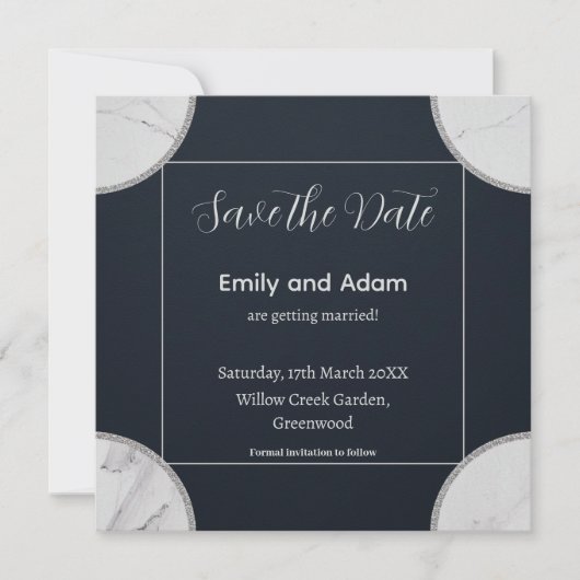 Elegant marine minimalistisch ontwerp met marmeren kaart (Voorkant)