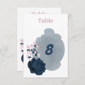 Elegant marine & roze bloemen tafelnummer (Voorkant / Achterkant)